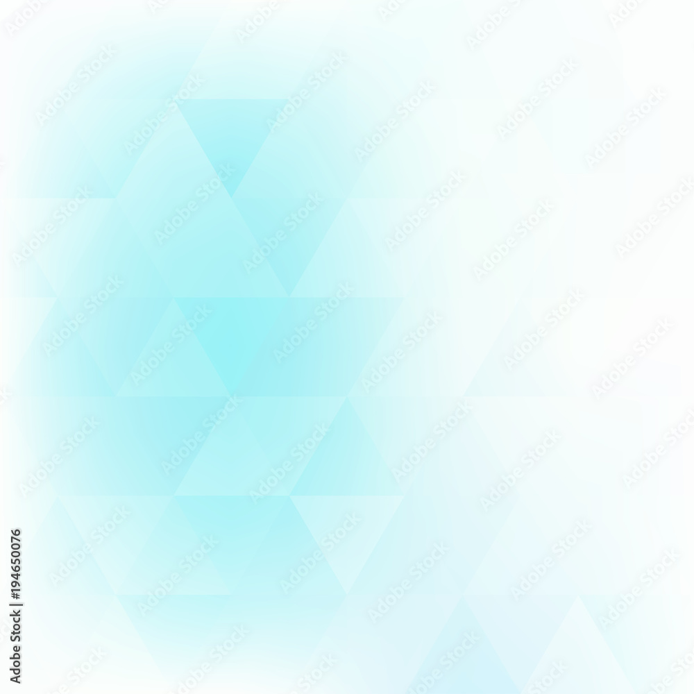 Obraz premium Abstract pale turquoise background textured by light blue triangles. Subtle vector graphic pattern