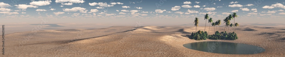 oasis, a panorama of the desert of sand
3D rendering

