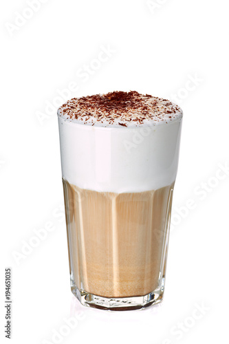 Foto Glass of coffee latte on white