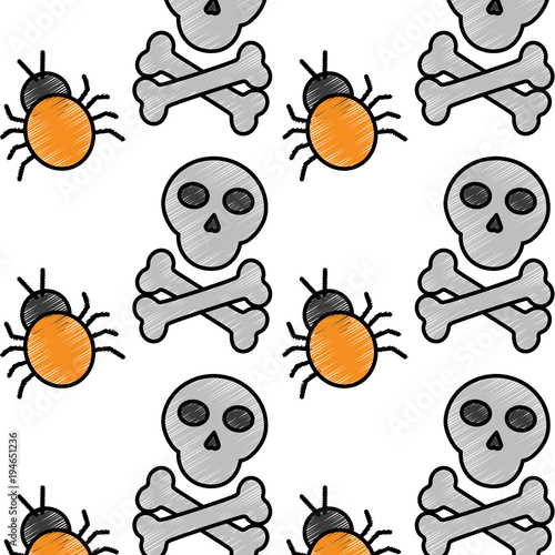 technology virus bug skull bones alert pattern vector illustration drawing design