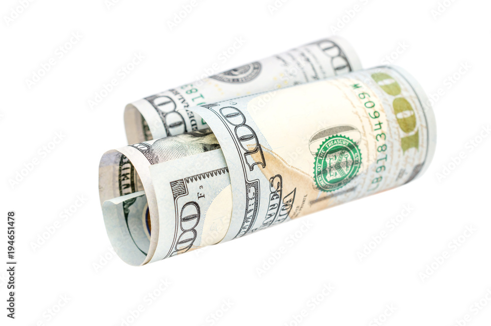 Rolled up dollar bill on white background. Business concept. Rolled up dollar bill on white background. Business concept.