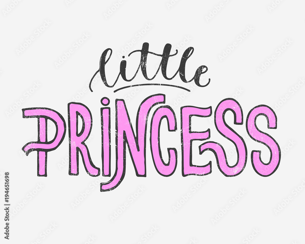 Vector illustration of Little Princess text for girls clothes. Royal badge, card, postcard, tag, icon. T-shirt design. Inspirational quote, banner. Feminine calligraphy. Lettering typography, poster. 