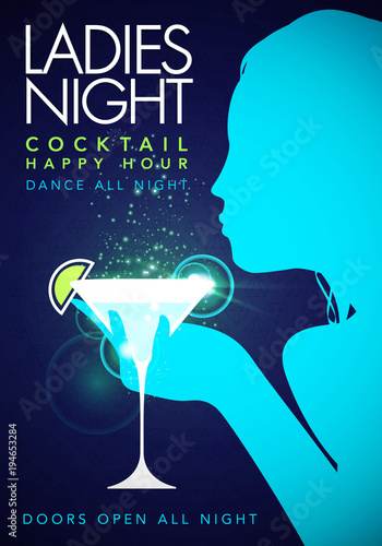 vector party ladys night flyer design template with cocktail glass