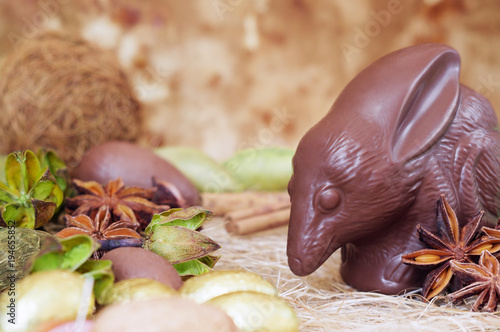 Chocolate Easter bilby against a brown background. Australian Easter concept.