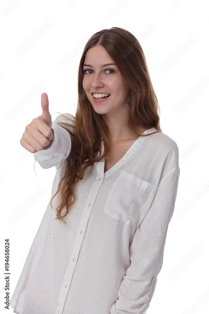 Portrait of happy smiling teenage girl student isolated od white backgroud Portrait of happy smiling teenage girl student isolated od white backgroud