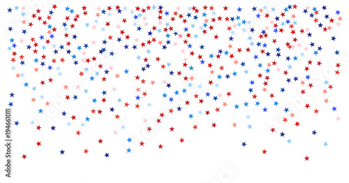 USA, UK, Australia State Symbols and Flag Coloured Star Confetti. 4th of July, Independence, Labor Day, Memorial Day Patriotic Pattern. American Flag, Impeach Red, Blue, White Stars Confetti Pattern