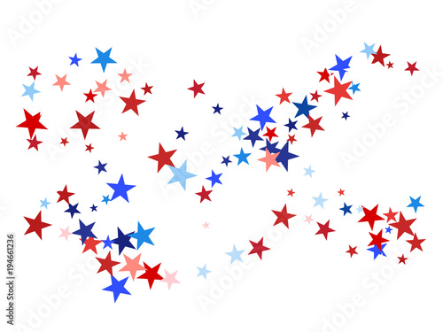 American Patriotic Deign, Vector Blue, Red, White Stars Confetti. Labor, Independence, Memorial Day, 4th of July Election Frame. American Patriotic Design, UK, Australia Freedom Falling Stars Texture.