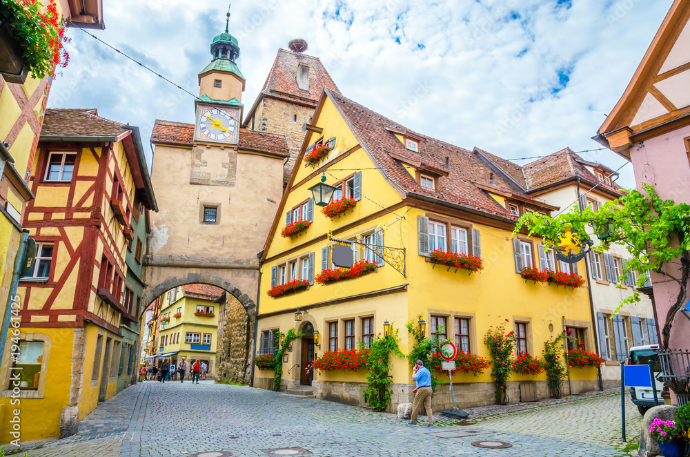 Fototapeta premium Beautiful streets in Rothenburg ob der Tauber with traditional German houses, Bavaria, Germany