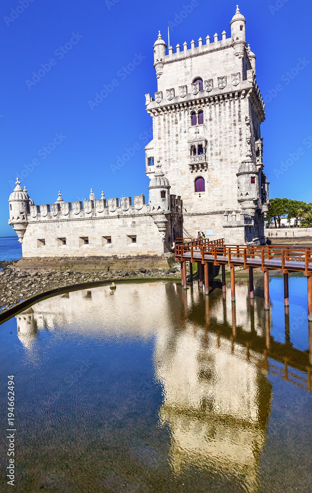 Belem Tower Torre Portuguese Symbol Reflection Lisbon Portugal