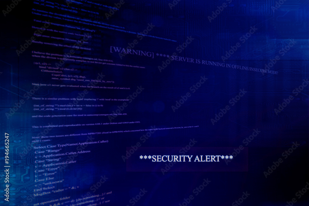 Security alert on a computer system and server