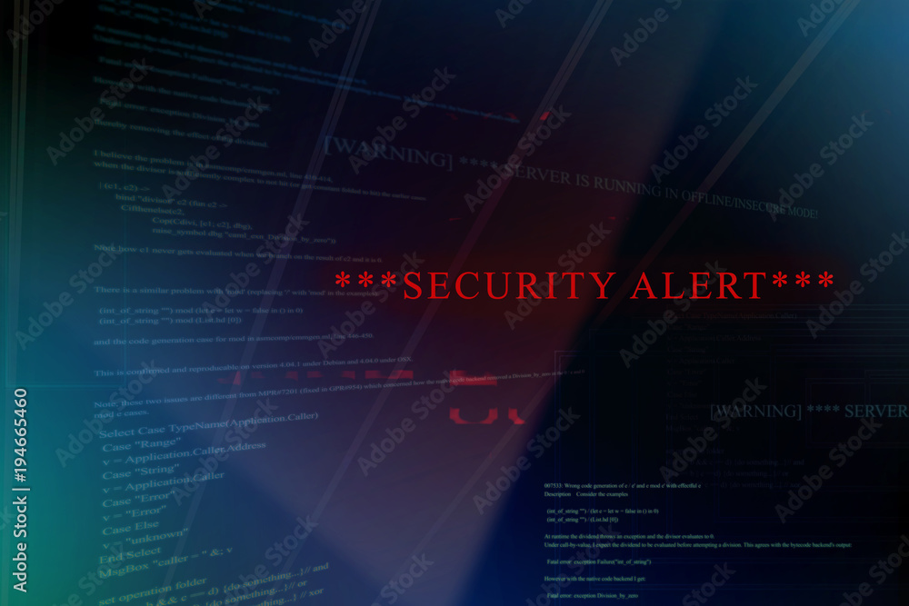 Security alert on a computer system and server