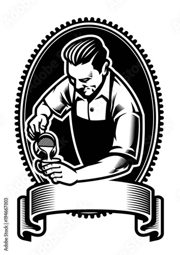 badge design of barista making the latte art