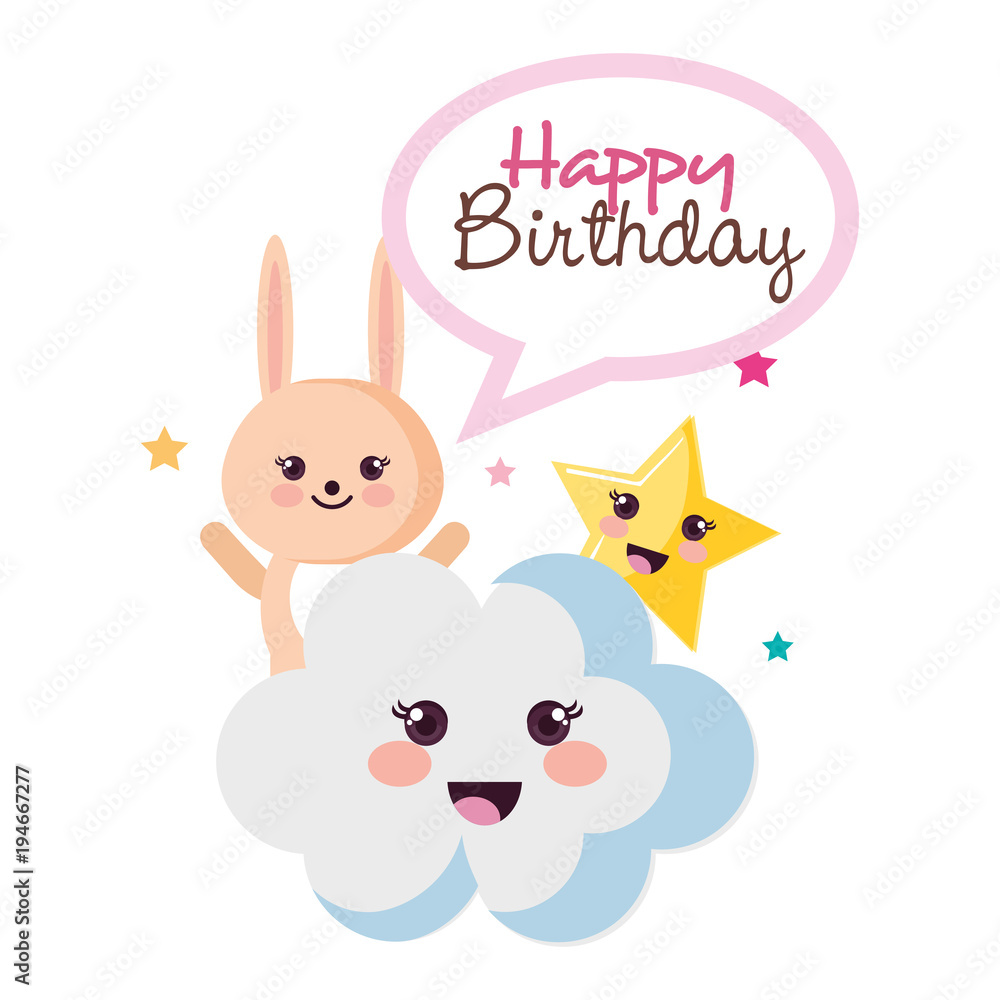 happy birthday card with bunny character vector illustration design