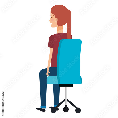 businesswoman posing on office chair vector illustration design