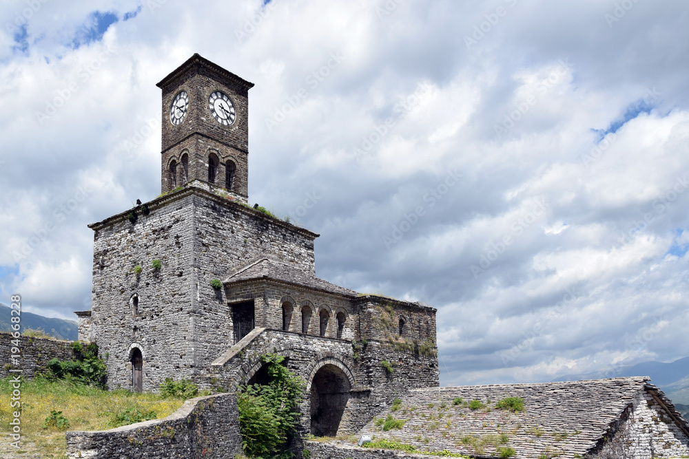 Castle Tower in Gjirokaster city. UNESCO world heritage. Albania.