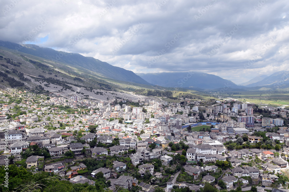 Panorama of Gjirokaster city. UNESCO world heritage. Albania.
