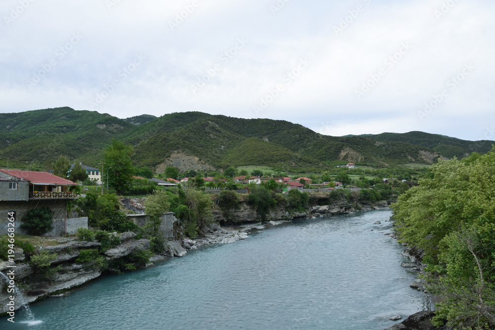 Vjosa river in Petran village. Municipality Permet, Albania