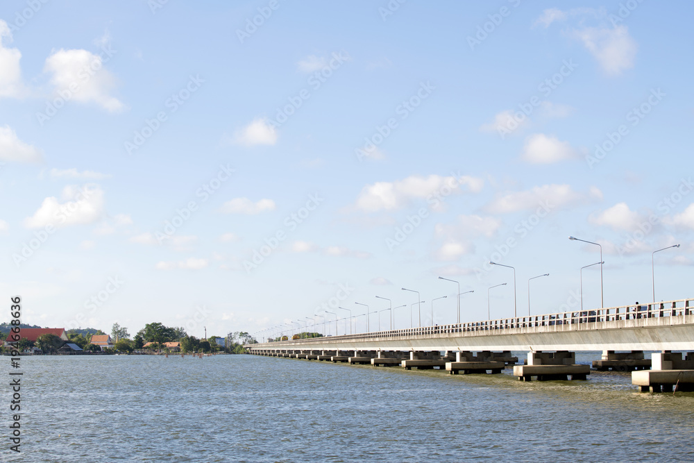 Roads have cars are crossing the bridge in Songkhla Lake in South Thailand country
