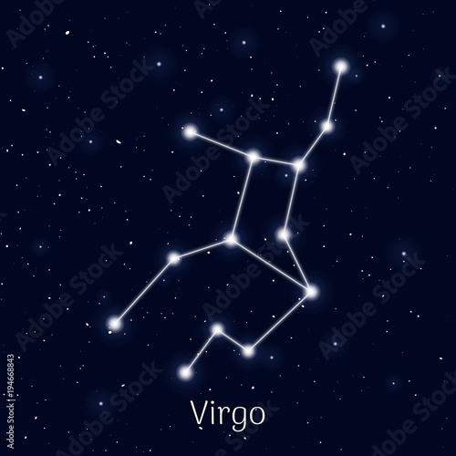 Sign zodiac virgo, night sky background, realistic. Astrological symbol of faithfulness, order and introvertism. Vector illustration of ancient sacral theme