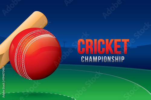 Vector of cricket championship poster or banner design with wood cricket bats and ball.
