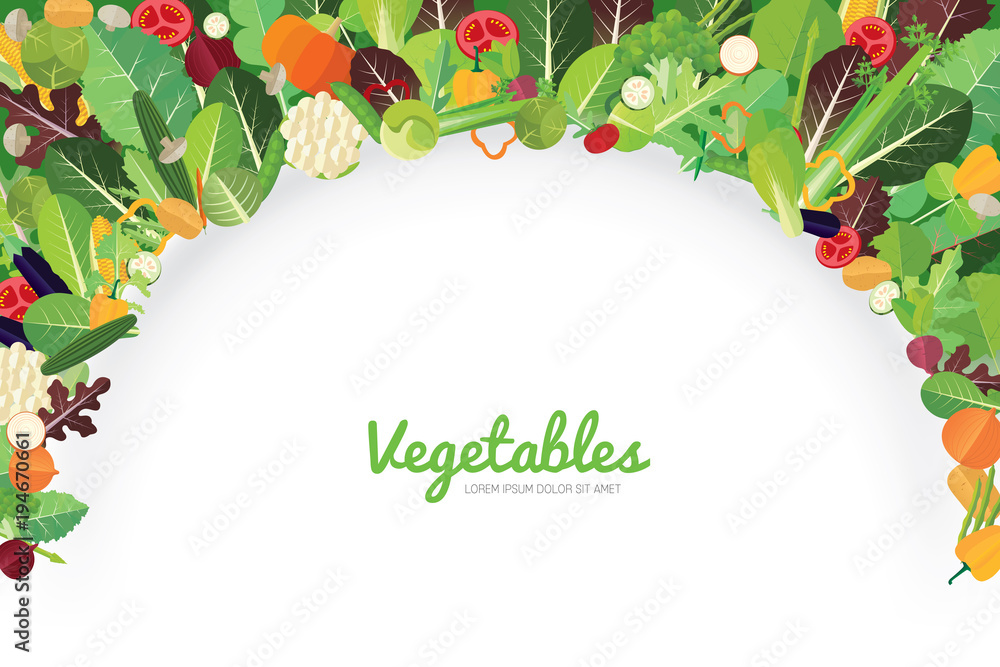 Vegetables background design with calligraphy. Vector illustration of