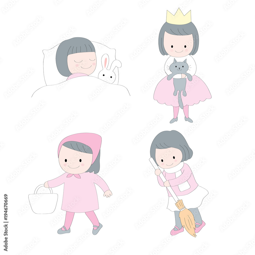 Cartoon cute action little girl vector. Cartoon cute action little girl vector.