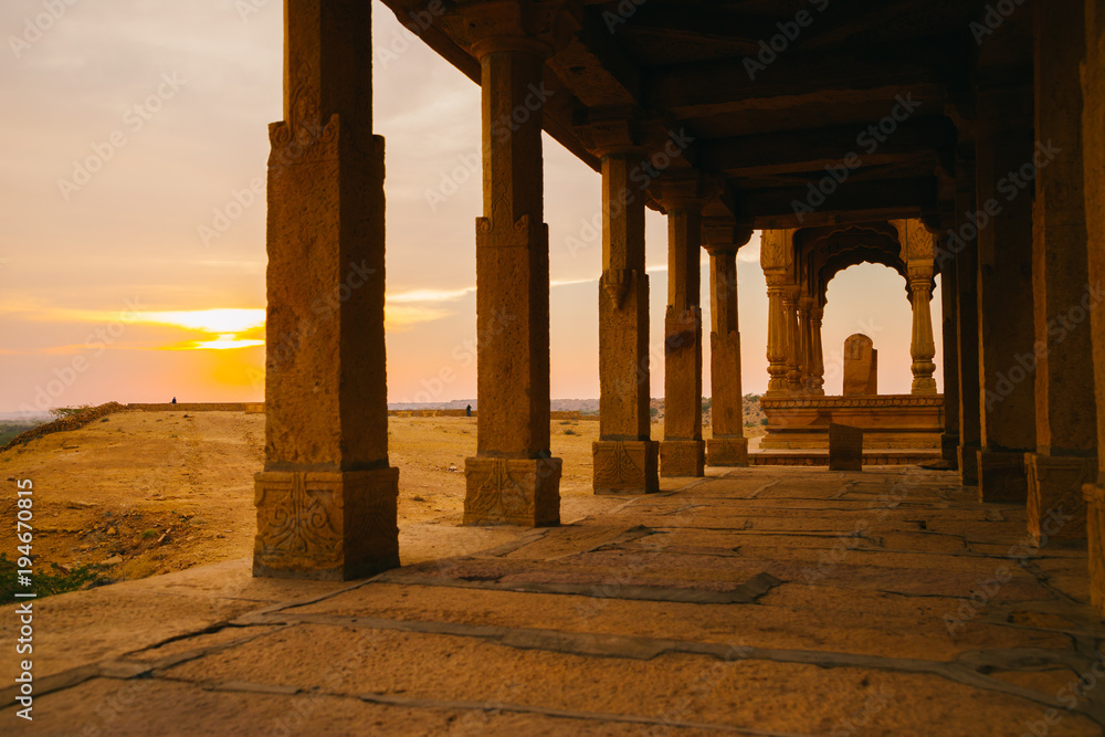Historic architecture Vyas Chhatri, Jaisalmer sunset point in India