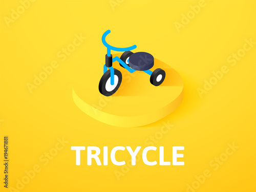 Tricycle isometric icon, isolated on color background