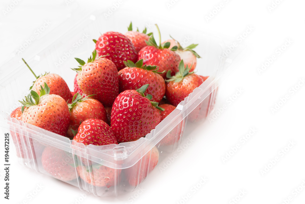 fresh strawberries in plastic box isolated fresh strawberries in plastic box isolated