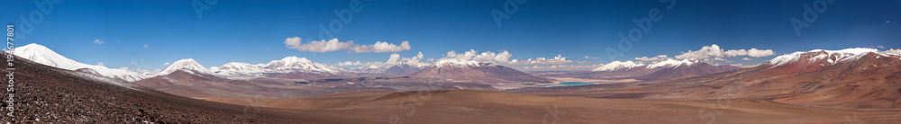 Mountains landscape, view from San-Francisco mountain on the border between Chile and Argentine with the Laguna Verde in the Atacama Desert, Chile, Travel & Active Lifestyle concept adventure outdoor.