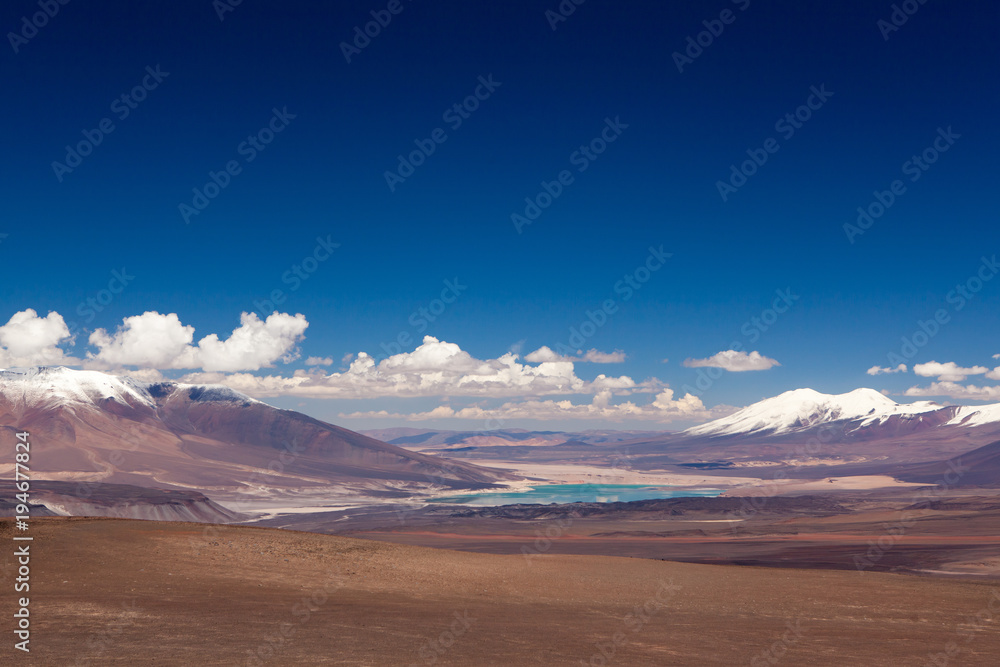 Mountains landscape, view from San-Francisco mountain on the border between Chile and Argentine with the Laguna Verde in the Atacama Desert, Chile, Travel & Active Lifestyle concept adventure outdoor