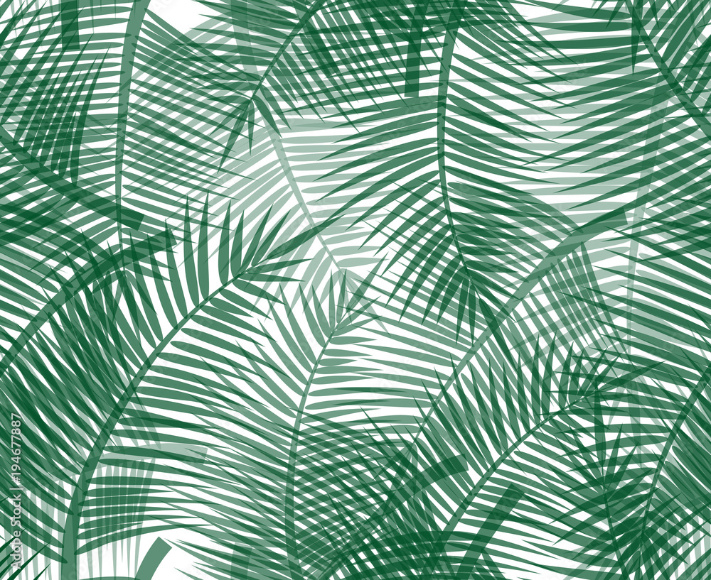 Seamless pattern with green palm twigs. Vector background for your design.