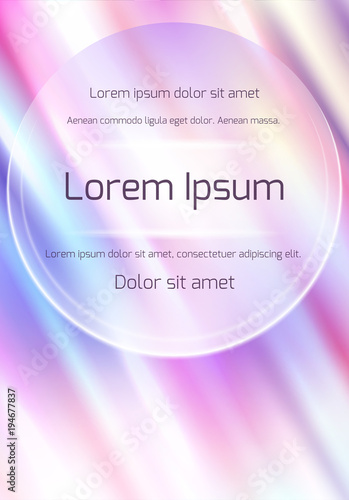 Poster template with holographic foil background and  with diagonal glare. Blurred spectrum. Vector rainbow template for your ads  parties and design.