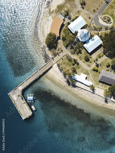 Drone view of a boat docking photo