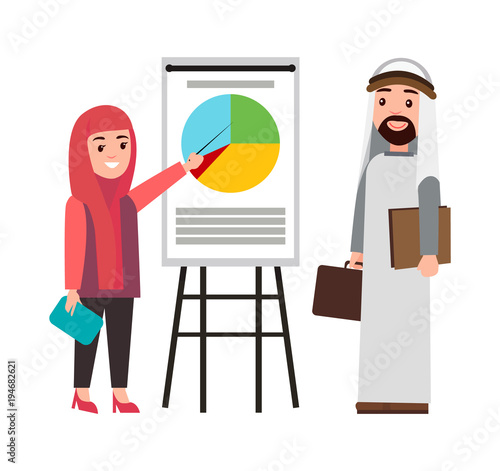 Muslim People and Presentation Vector Illustration