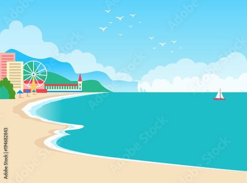 European Resort Summer Poster Vector Illustration