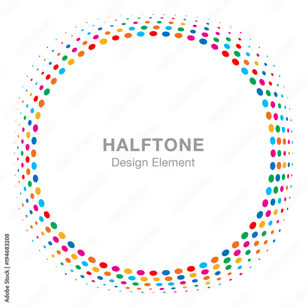 Convex distorted black abstract vector circle frame halftone dots logo emblem design element for new technology pattern background. Round border Icon using halftone circle dots raster texture. Vector Convex distorted black abstract vector circle frame halftone dots logo emblem design element for new technology pattern background. Round border Icon using halftone circle dots raster texture. Vector