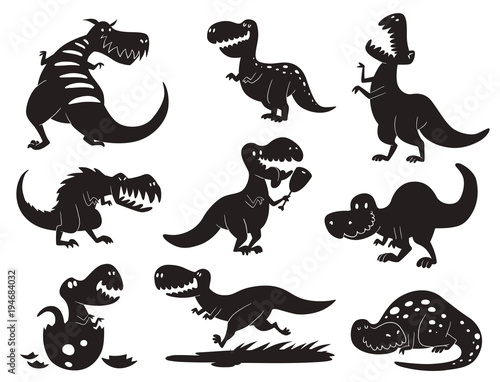 Dinosaurs vector dino silhouette animal tyrannosaurus t-rex danger creature force wild jurassic predator prehistoric extinct illustration.