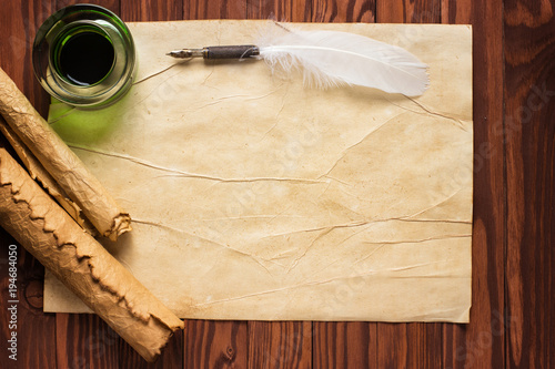 Closeup of scroll and quill...