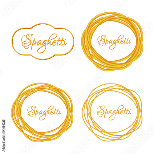 Set of Realistic Twisted Spaghetti Pasta Circle Frame  logo emblem. Vector illustration