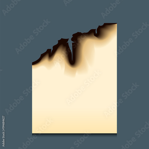 Burnt piece burned faded paper hole realistic fire flame isolated page sheet torn ash vector illustration