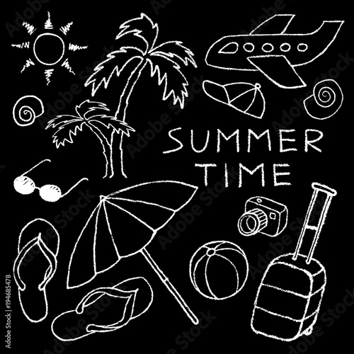 Set of White Summer Sketches Hand Drawn in Pencil. Vector illustration