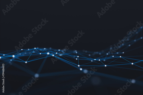 Abstract particle background. Mess network.Futuristic plexus array big data,3d rendering.