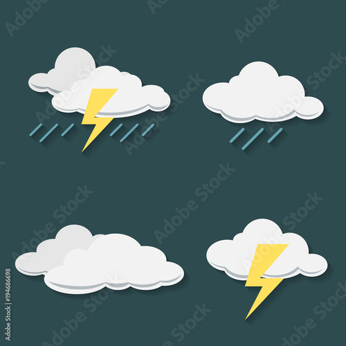 Set of cloud with rain and storm icon vector.