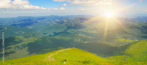 Sunrise in the mountains. View from the top of the mountain Hoverla, Carpathian Ukraine. © alinamd