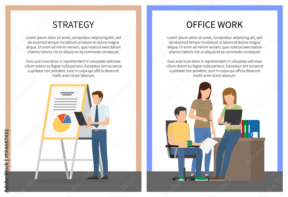 Strategy Office Work Set of Posters with Workers