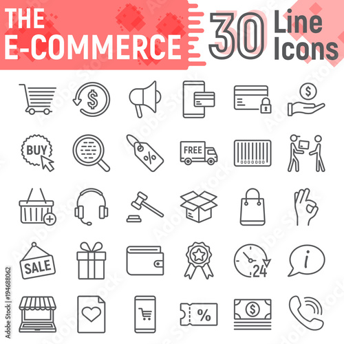 E commerce line icon set, Online store symbols collection, vector sketches, logo illustrations, internet shopping signs linear pictograms package isolated on white background, eps 10.