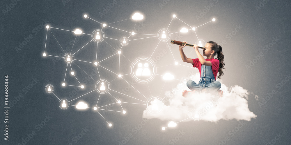 Fototapeta premium Idea of children Internet communication or online playing and pa