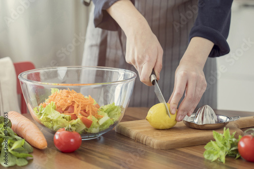 Healthy nutrition salad preparing concept