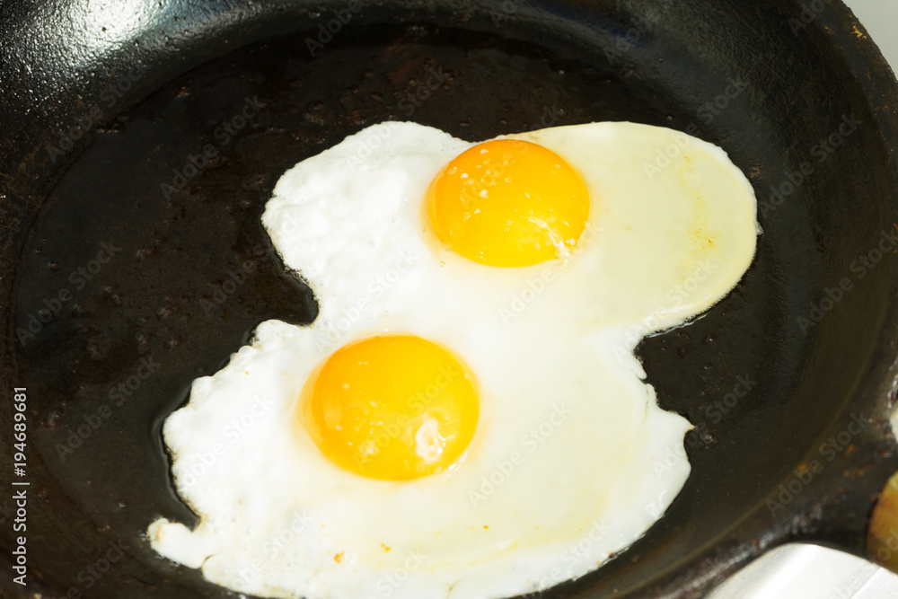 A couple of eggs for Breakfast. Fried eggs in a frying pan. A couple of eggs for Breakfast. Fried eggs in a frying pan.